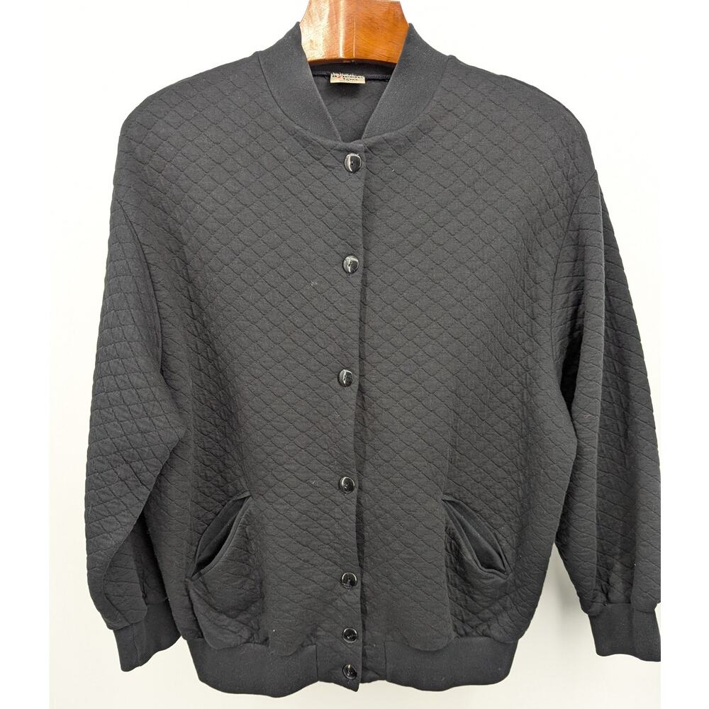 Vintage Aileen Too Quilted Lattice Button Close Black Cardigan Size 1X USA Made
